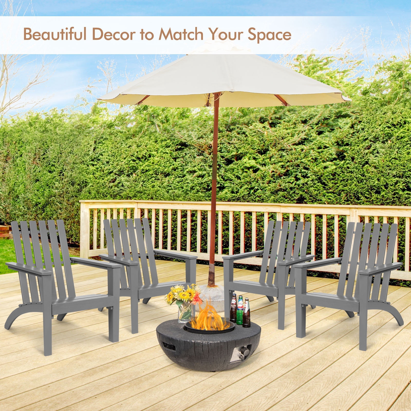 Patiojoy Wooden Adirondack Chair W/Ergonomic Design Outdoor Lounge Armchair Acacia Wood chair for Yard&Patio Gray