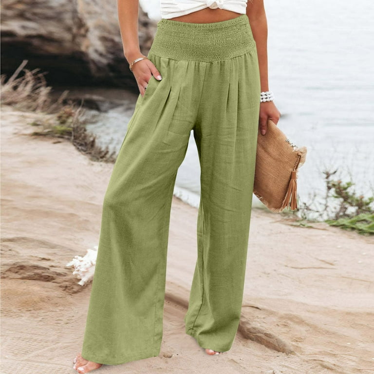 Ersazi Pajama Pants For Women Women'S Fashion High Waist Pocket Wide Leg  Solid Straight Leg Pants Casual Loose Guard Pants In Clearance Mint Green