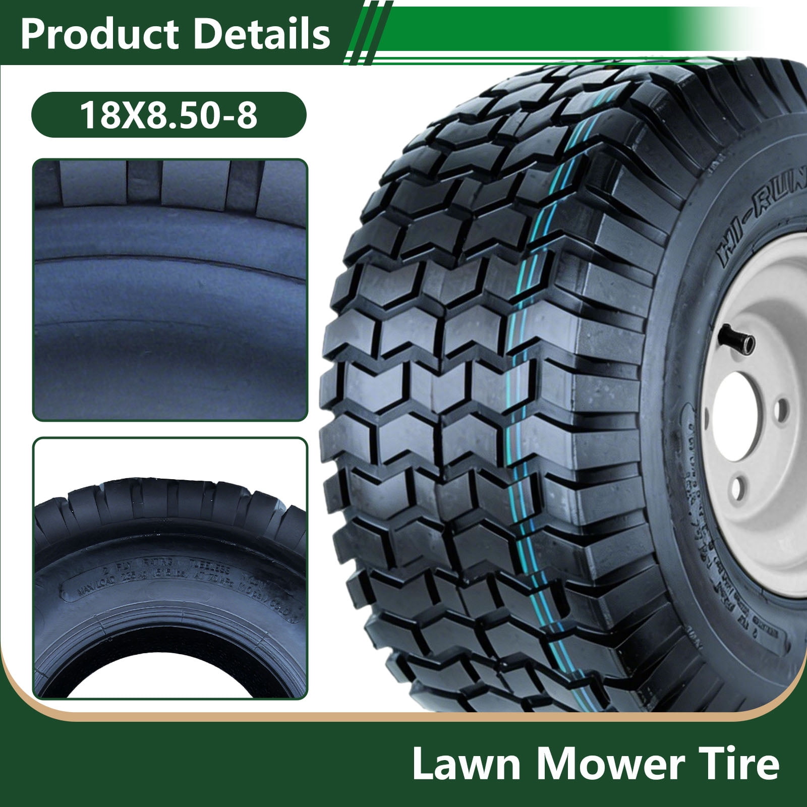Hi-Run 2 Set SU12 18x8.50-8 2PR Lawn & Garden Tire & 8X7 4 Lugs on 4" PCD Wheel Assembly Fits 18X8.5-8, 18X8.5X8