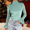 thumbnail image 2 of QATAINLAV Mint Green Womens Velvet Skinny Shirts Mock Neck Long Sleeve Bell Cuffs Tees Casual Dressy Formal Office Tops for Work M, 2 of 8