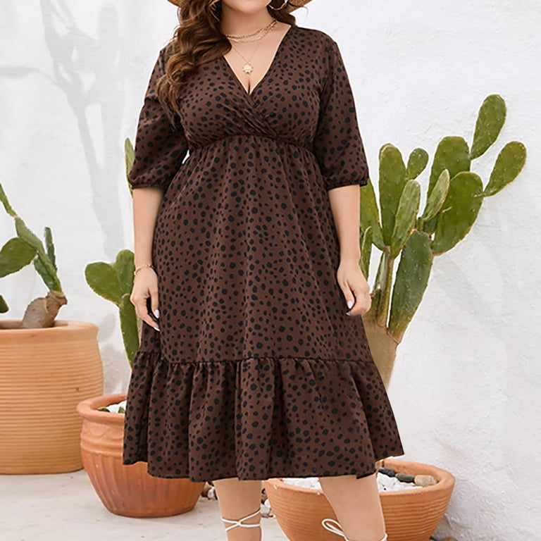 Womens Plus Size Dresses Large Bust Puff Sleeve Hide Belly