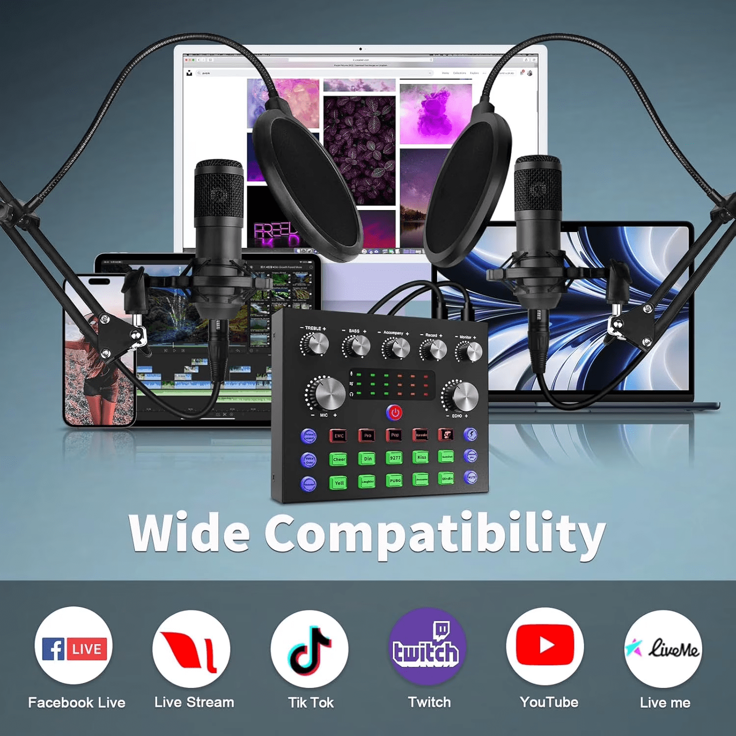 Podcast Equipment Bundle For 2, Audio Interface with Voice Changer Studio Microphone, Perfect for Live Streaming, Singing