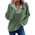 thumbnail image 1 of Comdrip Women's Pullover Sweatshirt Women's Casual V Neck Regular Tops Contrast Ribbed Loose Fit Long Sleeve Top Home Street Holiday Patchwork Buttons Sweatshirt Sweatshirt Woman, Green S, 1 of 5