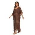 thumbnail image 3 of Beautybatik Brown Women Stripe Caftan Kaftan Loungewear Maxi Plus Size Long Dress 1X, 3 of 5