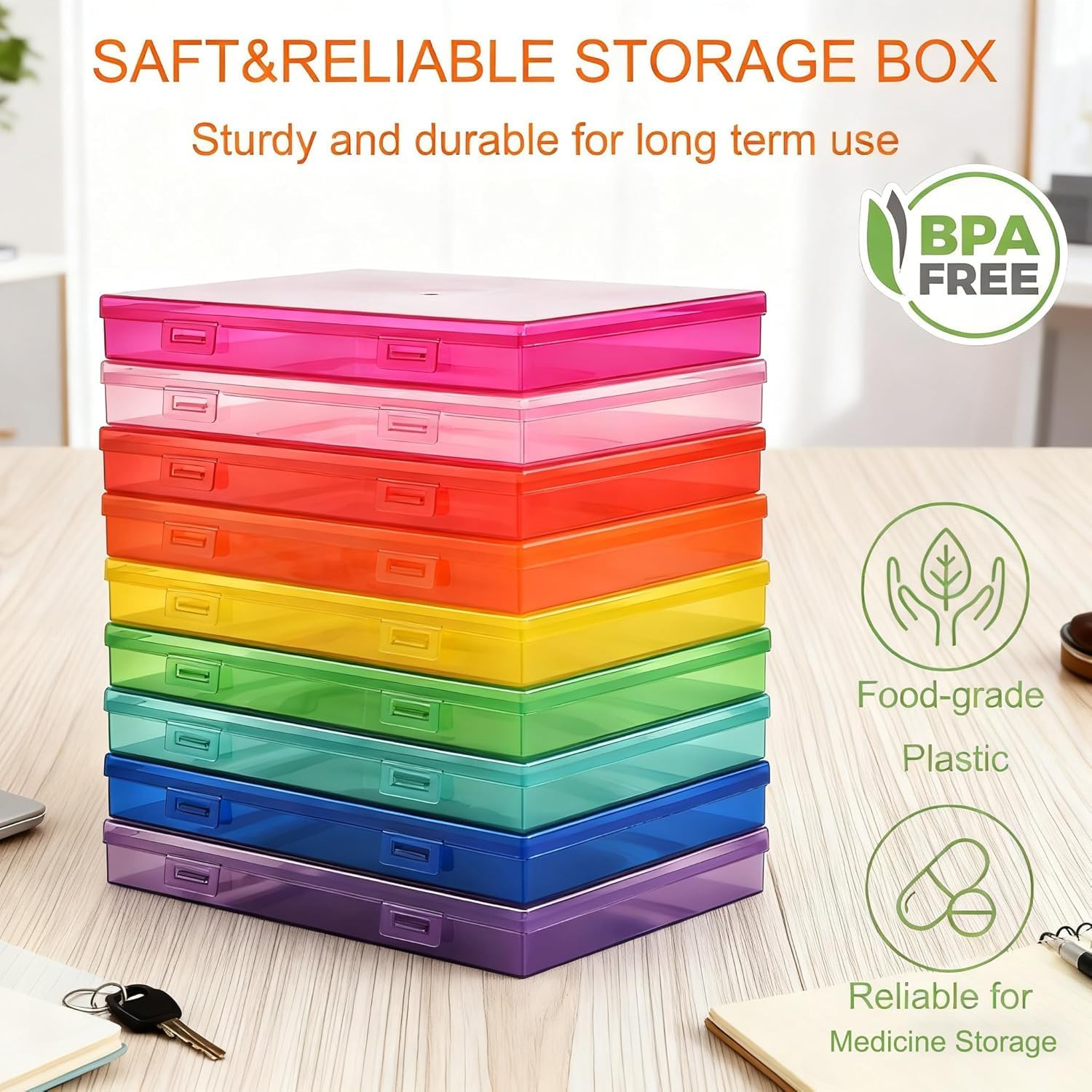 Photo Storage Box 5" x 7" with Handle, 18 pcs Inner Photo Containers Organizer and Craft Keeper, Portable Picture Case with Label for Seed, Arts, Crafts, Sewing, Stickers, Office - Colorful