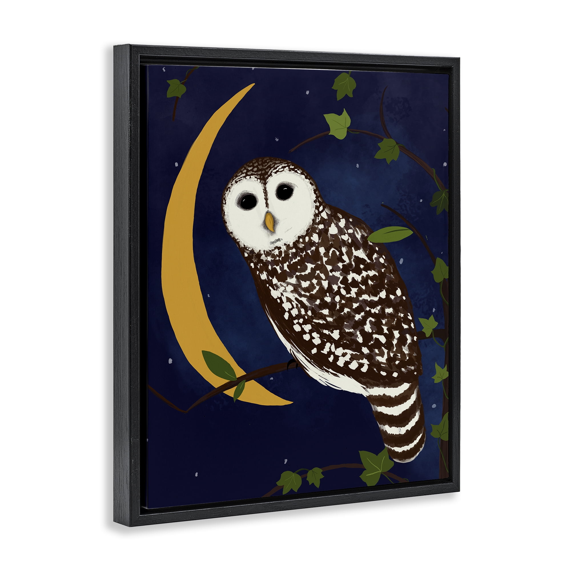 Stupell Industries Owl & Moon Forest Animals Painting Black Floater Framed Canvas Art Print Wall Art, 25 x 31