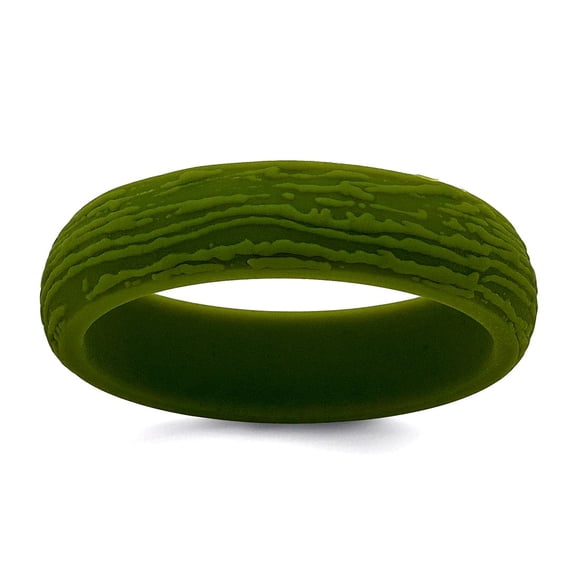 Silicone Olive Green 5.70mm Wood Grain Pattern Band Size 6 Ring for Women and Men