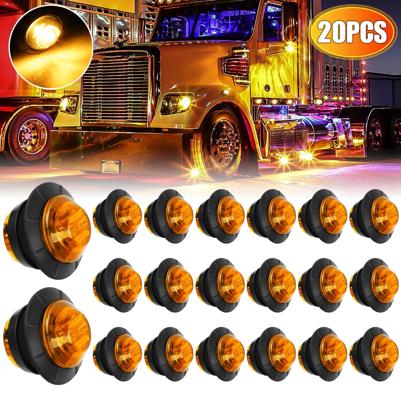 AIRKOUL 20x Car Marker Lights Amber 3/4" Bullet Round LED Side Marker