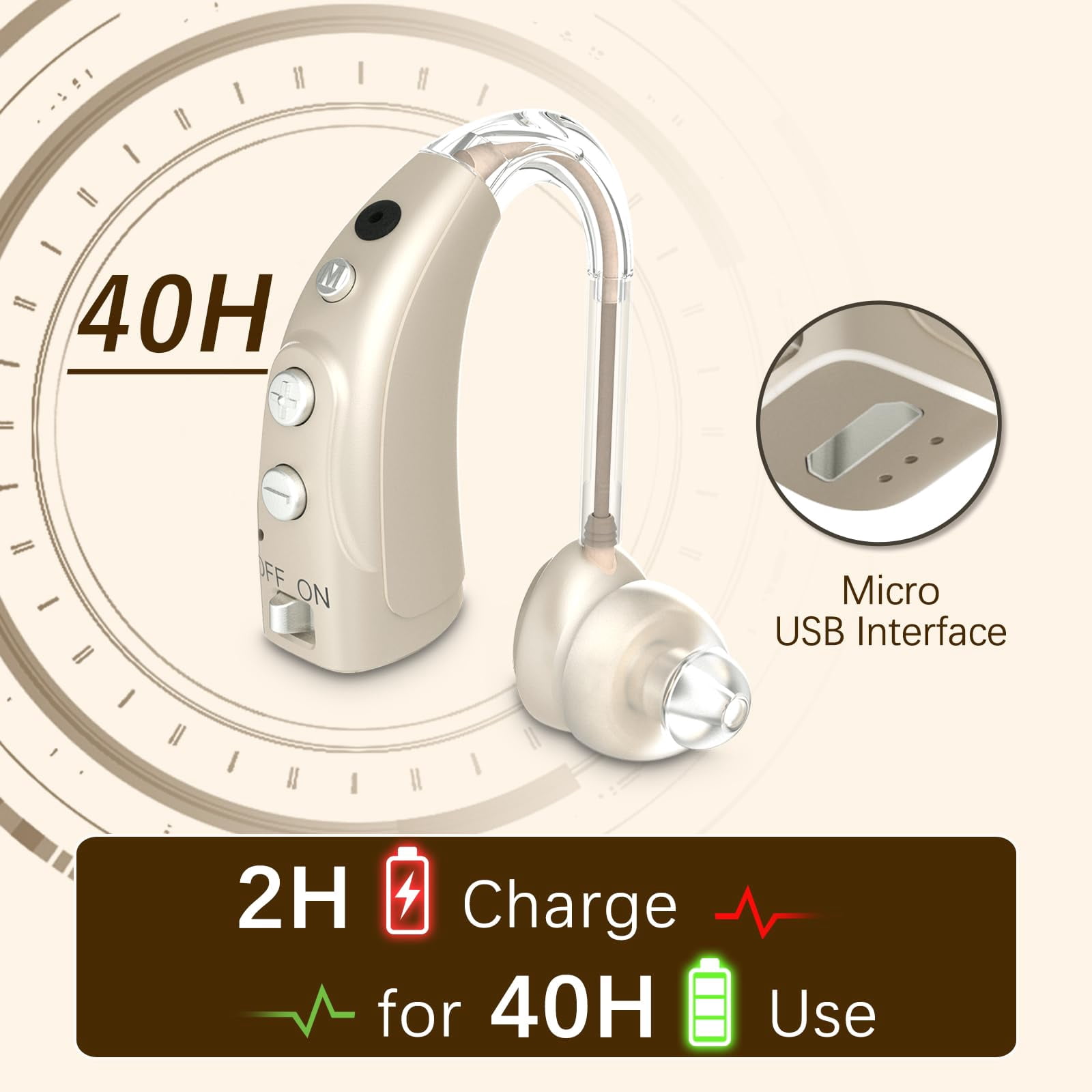 Delmicure Hearing Aids for Seniors with 4-Mode & 8-Level Volume Control, Rechargeable 16-Channel Sound Device, VHP-1710 Gold - Pair