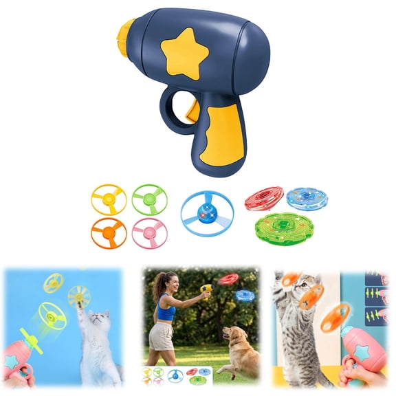 Cat Fetch Toy, 2026 Interactive Light-Up Flying Disc Launcher & Fetch Toy for Cats, Cat Toy Propeller Launcher for Training & Hunting, Cat & Kitten Toy with Colorful Flying Propellers,Dark Blue