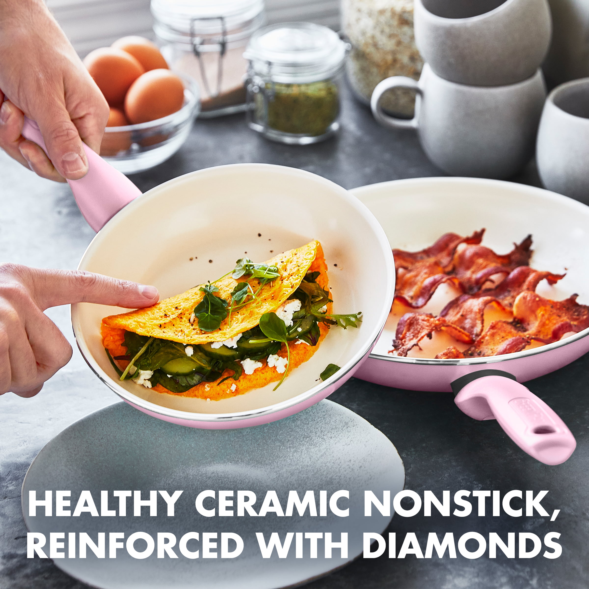 GreenPan Mini Healthy Ceramic Nonstick, 5 Round Egg Pan, PFAS-Free,  Dishwasher Safe, Stay Cool Handle, Pink