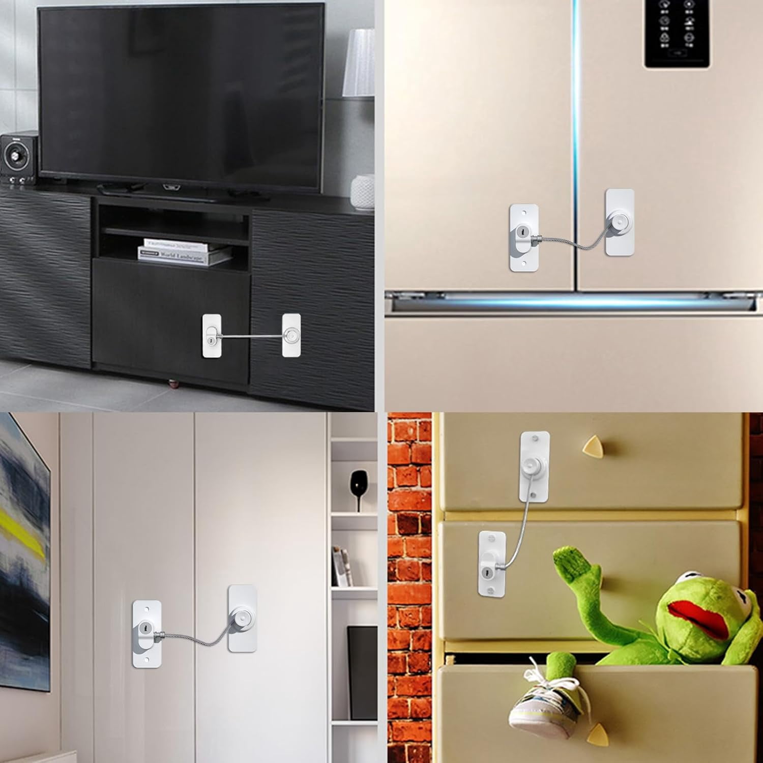 Fridge Lock (4 Pack),Refrigerator Lock with Keys,for Fridge, Cabinet Locks, Drawers, Dishwasher, Toilet and Child Safety Cabinet Locks, Traceless Adhesive No Drilling (White)