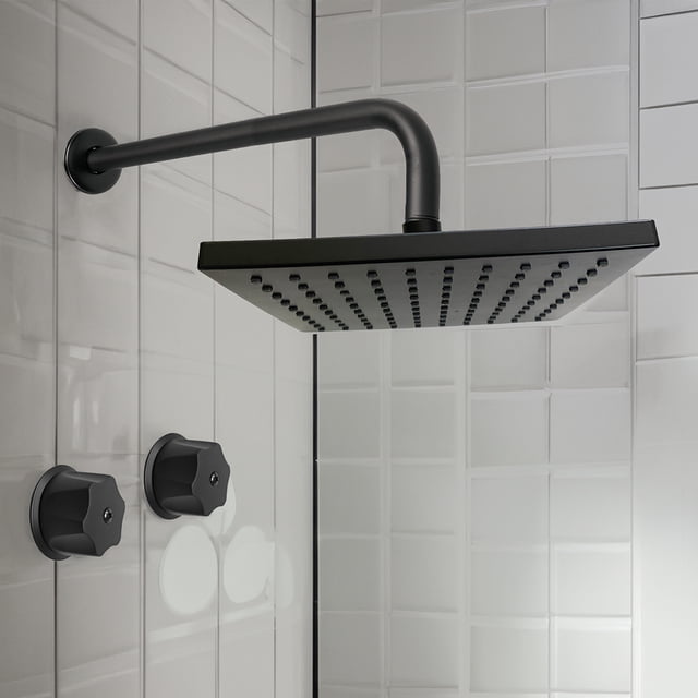 REGADERA DUCHA CUADRADA ABS 20 CMS NEGRO INCLUYE BRAZO Y MANERALES