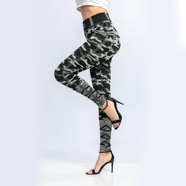 YDOJG Soft Leggings For Women Tummy Control Women Elastic Jeans Leggings  Thermal Stripe Print Imitation Denim Leggings Tights Hiking Pant Outfits  Yoga