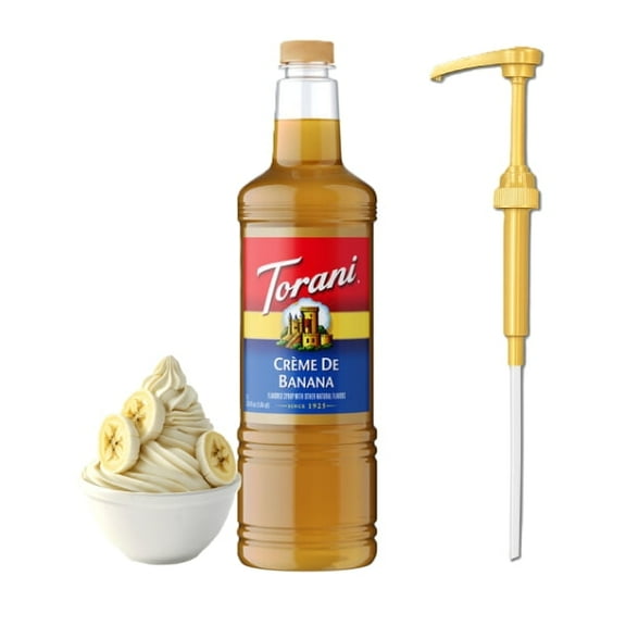 Torani Crème De Banana Flavouring Syrup, 1L (33.8 fl oz) Plastic Bottle with Absol Gold Pump