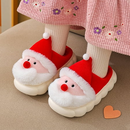 

YTIANH Unisex Christmas Slippers Santa Claus Slippers Cute Plush Adult Anti House Loafers for Women Men (Red 6-7 Years)