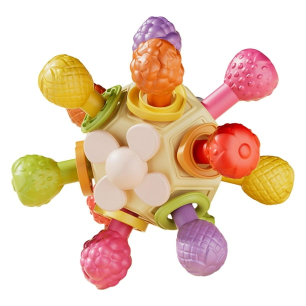 Sonajeros Montessori,Juguetes para bebés meses Pelotas sensoriales para bebés,Juguetes para masticar,juguete sonajero con bola para la dentición,Montessori Actividades de Amarillo