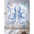 thumbnail image 4 of Ocean Octopus Sheer Curtains 96 Inch Long 2 Panels, Starfish Shell Seaweed Watercolor Light Filtering Rod Pocket Curtains, Sheer Voile Drapes for Living Room Bedroom, 52"x96", 4 of 8