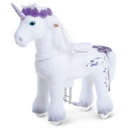 PonyCycle Official Ride on Unicorn Toys White and Purple Unicorn No Battery No Electricity Mechanical Giddy up Pony Plush Toy Walking Animal Size 4 for Age 4-8 Years X41