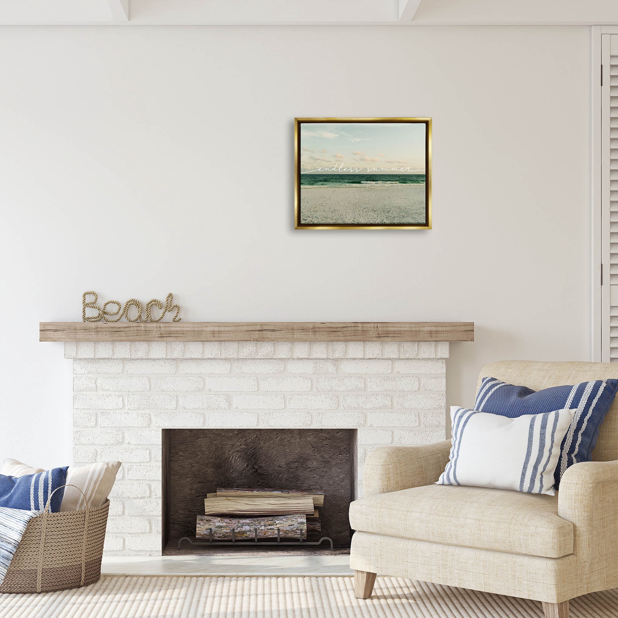 Stupell Industries Endless Summer Beach Waves Shore Coastal Painting Gold Floater Framed Art Print Wall Art