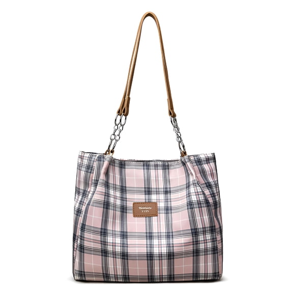 ELORIAH Plaid Pattern Tote Bag Large Capacity Shoulder Bag Simple Commuter & School Handbag Cute Tote Bags for School