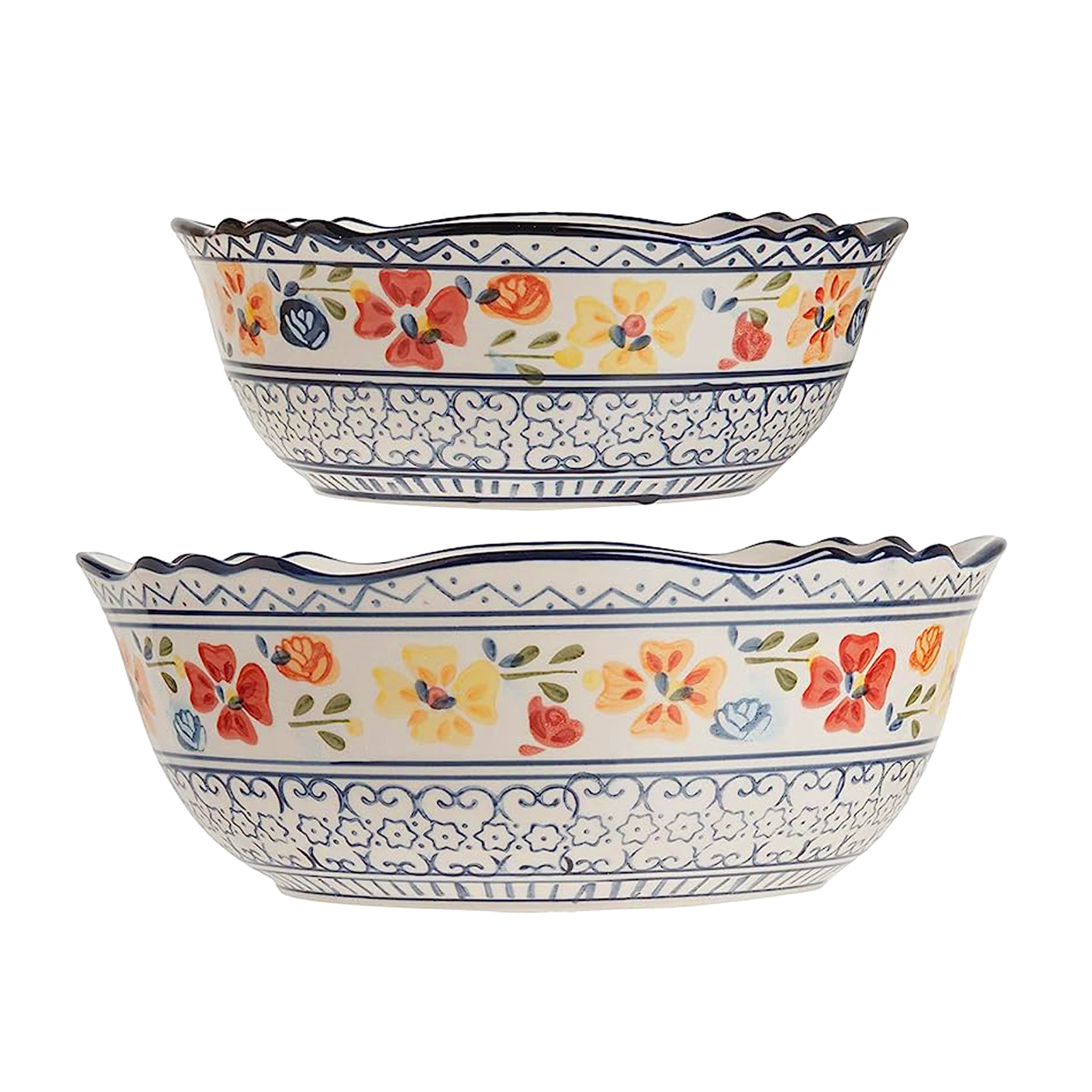 Gibson Elite Luxenbourg 2 Piece Floral Hand Painted Round Stoneware Bowl Set