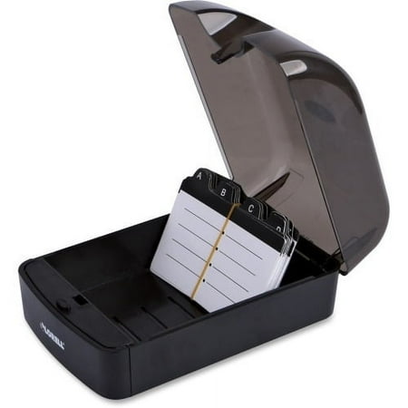 UPC: 0035255010283 | Lorell Desktop Card File 350 Card Capacity – Black  Clear