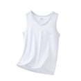 thumbnail image 1 of XASZHN T-Shirt d'Été pour Enfants, Léger, Uni, Col Rond, Sans Manches, en Lyocell, Chandail à Manches Courtes, Blanc, 3-4 Ans, 1 of 4