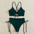 thumbnail image 5 of Efsteb 2 Piece High Waisted Bikini Set for Women V Neck Backless Strap Split Swimsuit Solid Color Drawstring Two Piece Bathing Suit (Army Green,L), 5 of 5