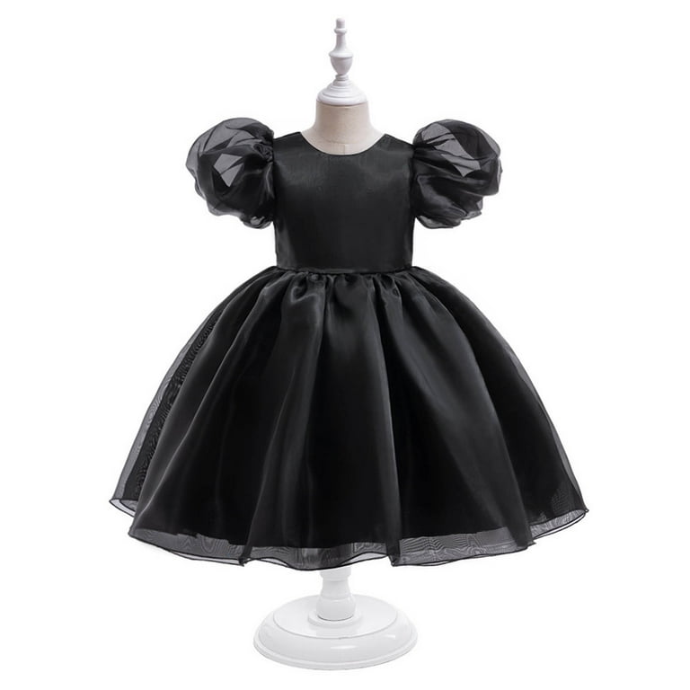 Puff Sleeve Princess Dress Kids Birthday Gift Tulle Tutu Twirly Babydoll  Dresses Low Back Litter Girl Cute Wedding Gowns, Black, 3 Years -  Walmart.com