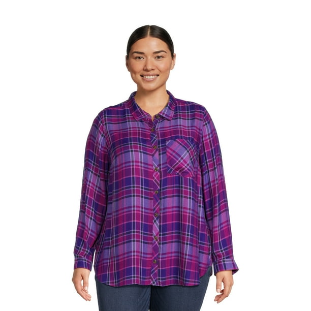 Terra & Sky Women's Plus Size Button Woven Top - Walmart.com