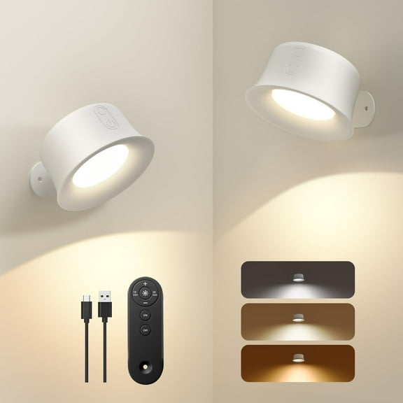 Wall Lights,LED Wall Sconces Set of Two with 3200mAh Rechargeable Battery 3 Color Temperatures Brightness Dimmable Touch and Remote Control,Cordless Wall Mounted Reading Lamp Light for Home Bedroom