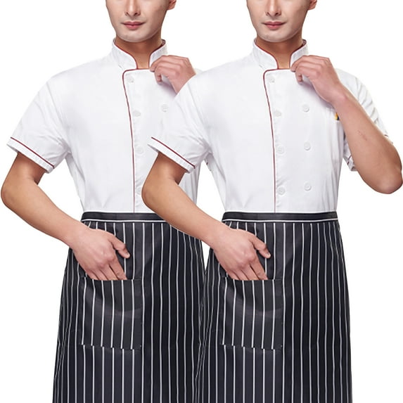 2-Pack Unisex Chef Jacket Color Piping Chef Coat Restaurant Kitchen Working Chef Uniform Short Sleeve