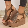 thumbnail image 2 of Rokment Women's Boho Glitter Rhinestones Platform Wedge Dress Sandals 2026 Beach Fashion Sparkly Chunky High Heels Slingback Sandal Casual Dressy Summer Shoes for Bride Wedding Ladies Khaki Size 7, 2 of 6