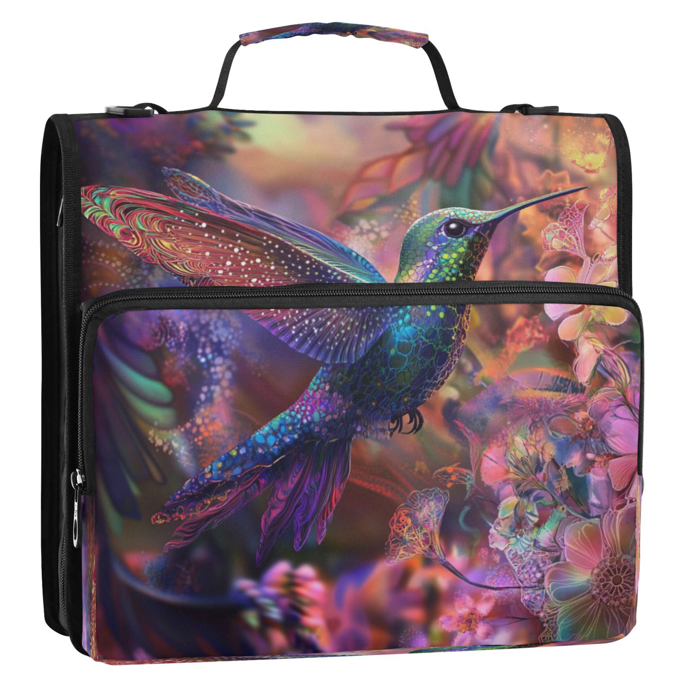 YAZAOO Zipper Binder trapper keeper Documents Organized Design Galactic Hummingbird Dance Printed