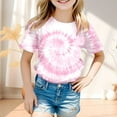 thumbnail image 3 of Girl Tops Size 7-8 Tie Dye Graphic Print Short Sleeve Crewneck Kids Tees Soft Cute Tees Toddler Clothes,D-Light Pink,140(8-9 Years), 3 of 5