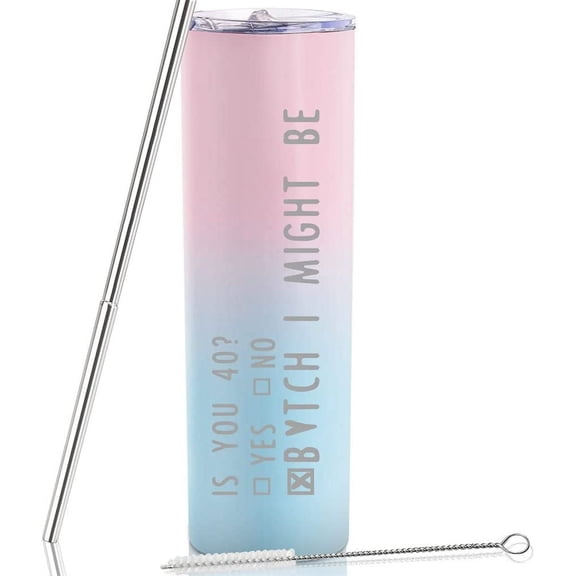 40th Birthday Gifts Women 40 Year Old Birthday Gifts For Women 20oz Funny Skinny 40th Birthday Cups Happy Birthday Gift For 1982 Woman Female Bday Present Pink Gradition Travel Tumbler With Lid Straw