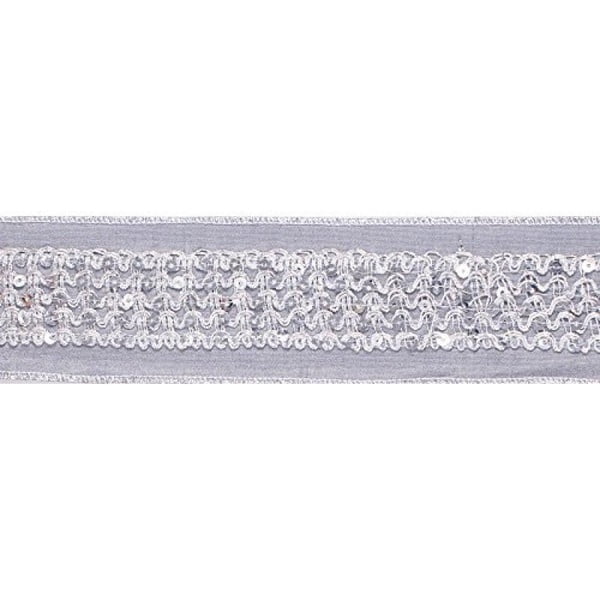 Vickerman 2.5" Grey Dupion with Silver Sequin Trim Christmas Ribbon