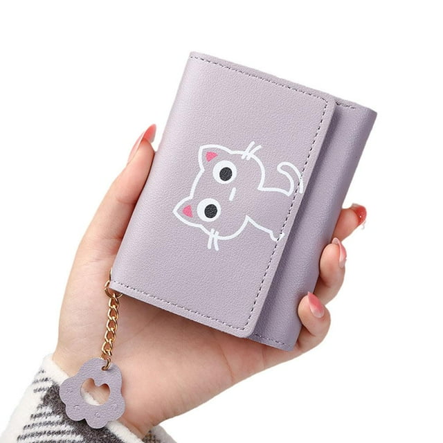 Wartleves Monedero de dibujos animados lindo estilo femenino corto gato niña pequeña tarjeta de tierra ζ Prof Lot W7