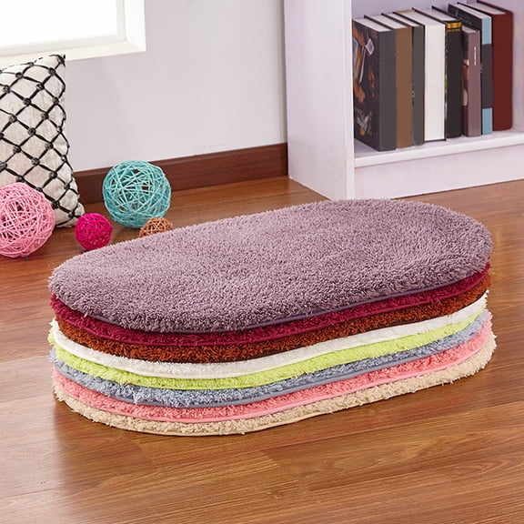 Oval Bath Mat Thick Super Absorbent Plush Area Rug Shaggy Carpet Anti-Slip Backing Machine Washable Soft Bathroom Floor Mat