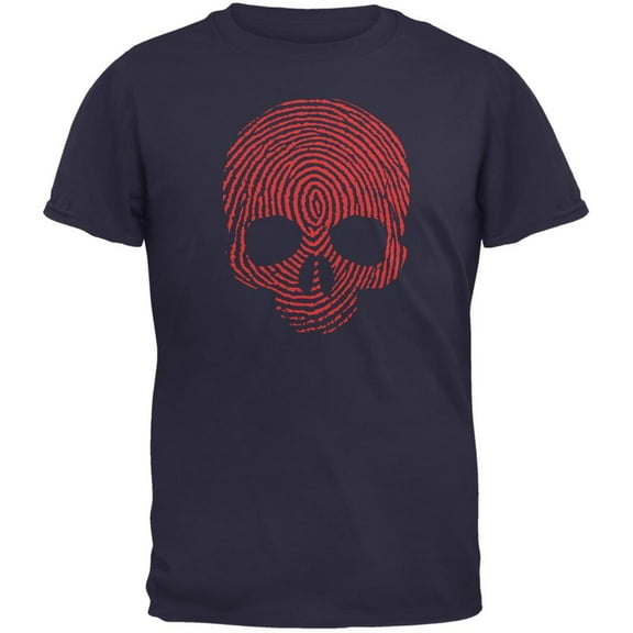 Fingerprint Skull Navy Adult T-Shirt - 2X-Large