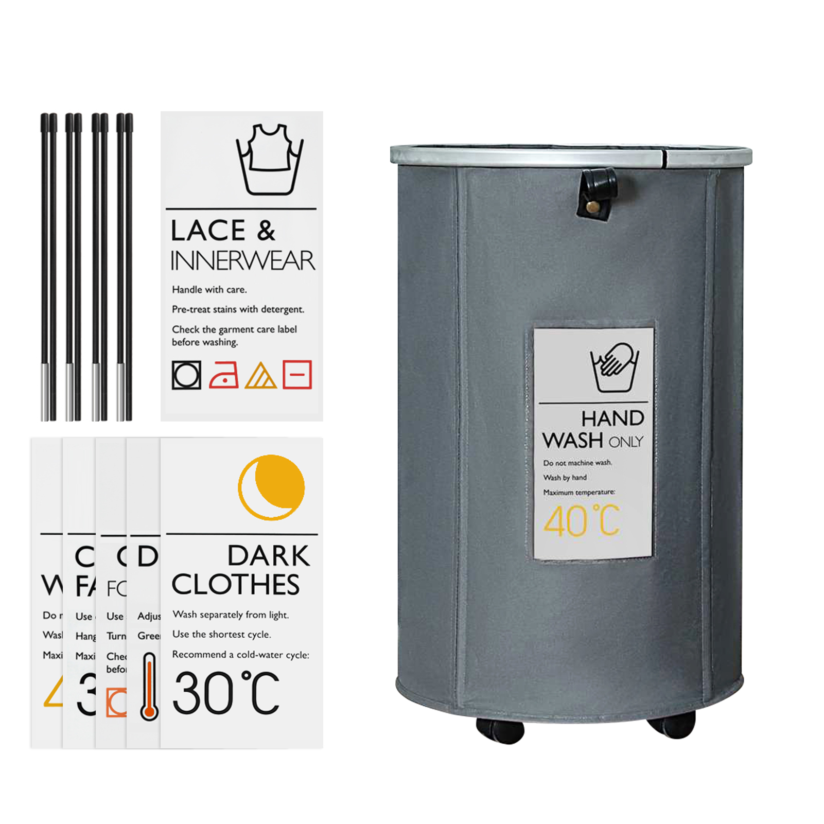 Rolling Slim Laundry Basket with Universal Wheels and Handle Foldable