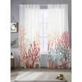 thumbnail image 2 of Summer Marine Life Sheer Curtains 96 Inch Long 2 Panels, Red Green Oceans Corals Shells Starfish Light Filtering Rod Pocket Curtains, Sheer Voile Drapes for Living Room Bedroom, 52"x96", 2 of 8