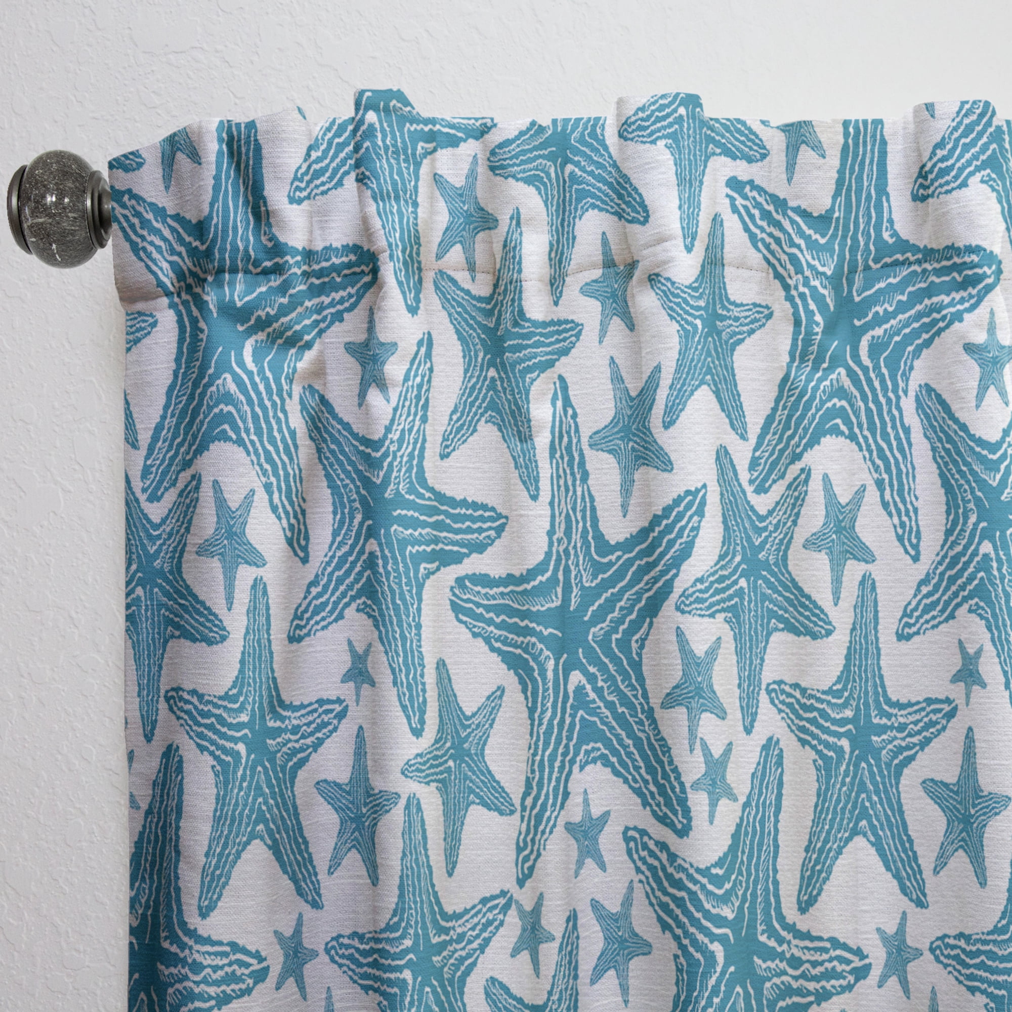 Designart 'Starfish Pattern of Blue ' Coastal Curtain Panel