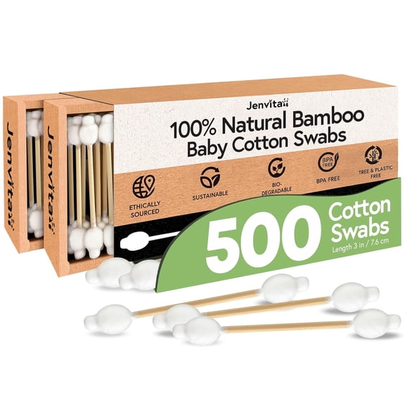 Jenvita Bamboo Baby Cotton Swabs for Ears, Double Tipped Swabs 1000 Ct