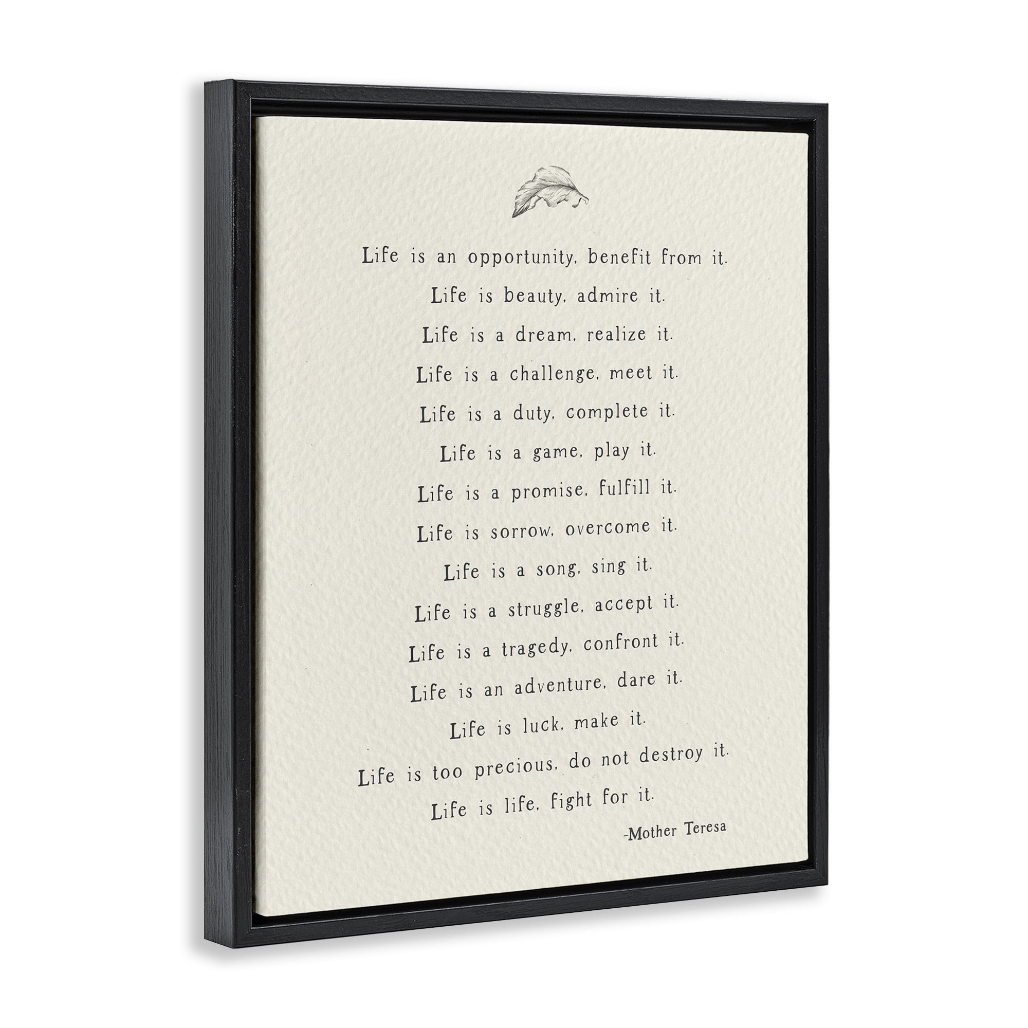 Stupell Industries Uplifting Spiritual Mother Theresa Quote Inspirational Painting Black Floater Framed Canvas Art Print Wall Art, 17 x 21