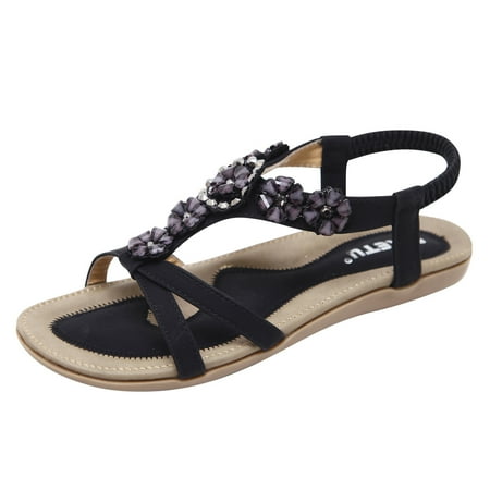 OAVQHLG3B Rhinestones Flats Casual Sandals for Women Dressy Summer Beach Sandal Open Toe Breathable Comfort Shoes