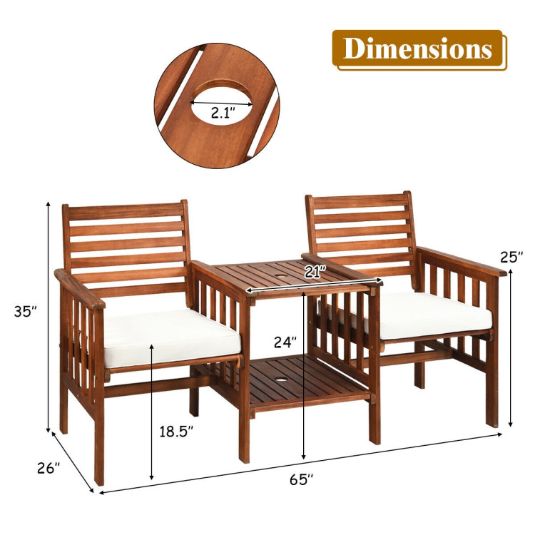 Aimee Lii 3 Pieces Patio Furniture Set, Outdoor Patio Table Chairs Set Acacia Wood Loveseat, White