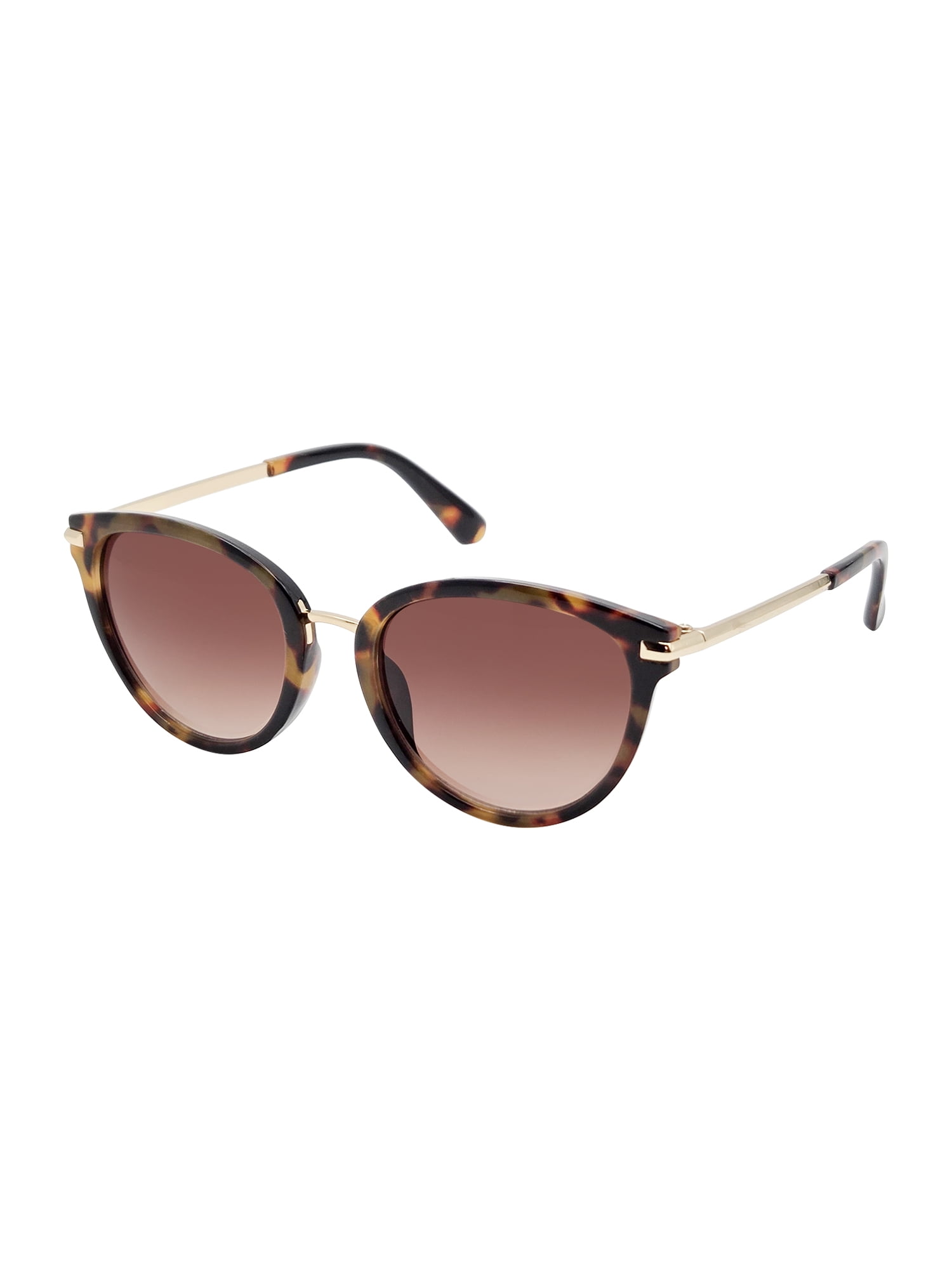 Juniors Plastic Round Cat Eye Tortoise Frame Brown Lens Sunglasses