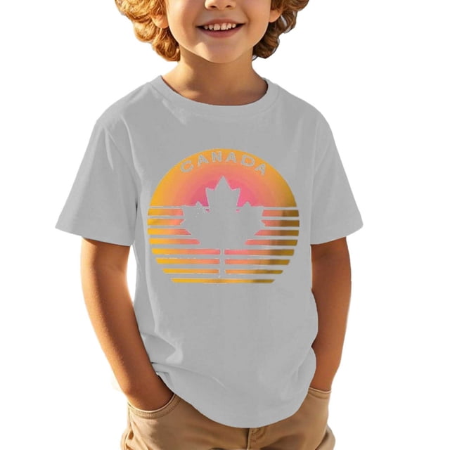Chandail Canada Filles Drapeau Canadien Col Rond Manches Courtes Blouse Filles Fête du Canada Feuille d'Érable Imprimé Fête Enfants Fille Fête du Canada Col Rond T-Shirt Drapeau Canadien Imprimé